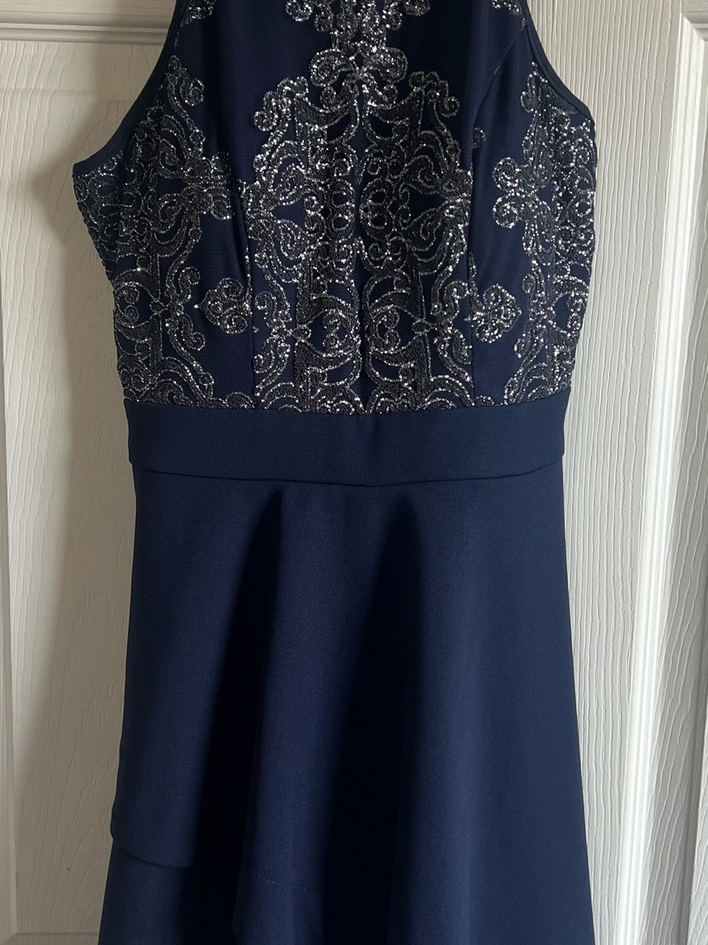 Xtraordinary Navy Dress with Silver Sequin Bodice